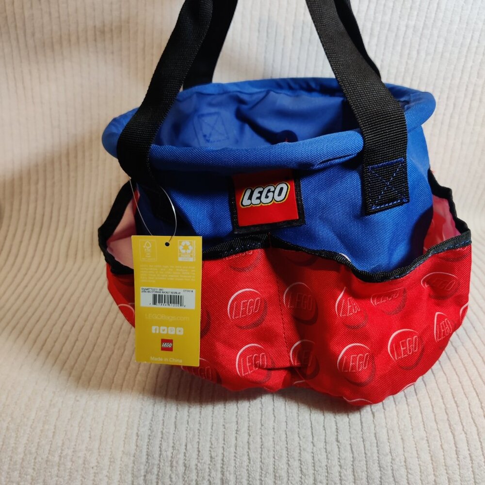 Lego Storage Bin Bucket Travel Collapse Bag Carry Red Blue Tote New